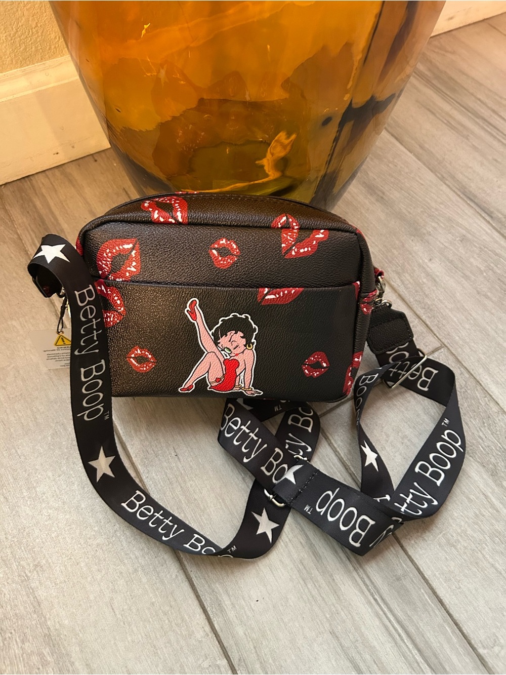 Betty Boop Black Crossbody with Red Lip Print